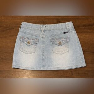 Y2K Bedazzled Juniors 5 Denim Mini Skirt Fairy Whimsical Mermaid Sparkle